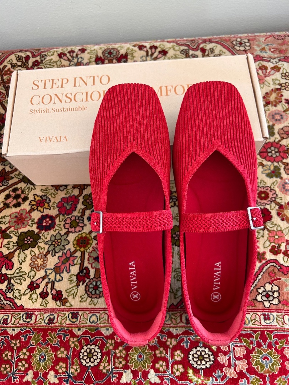 Vivaia Square-toed Red Margot Mary Jane, US7/EU37.5, Like New - Picture 2 of 6